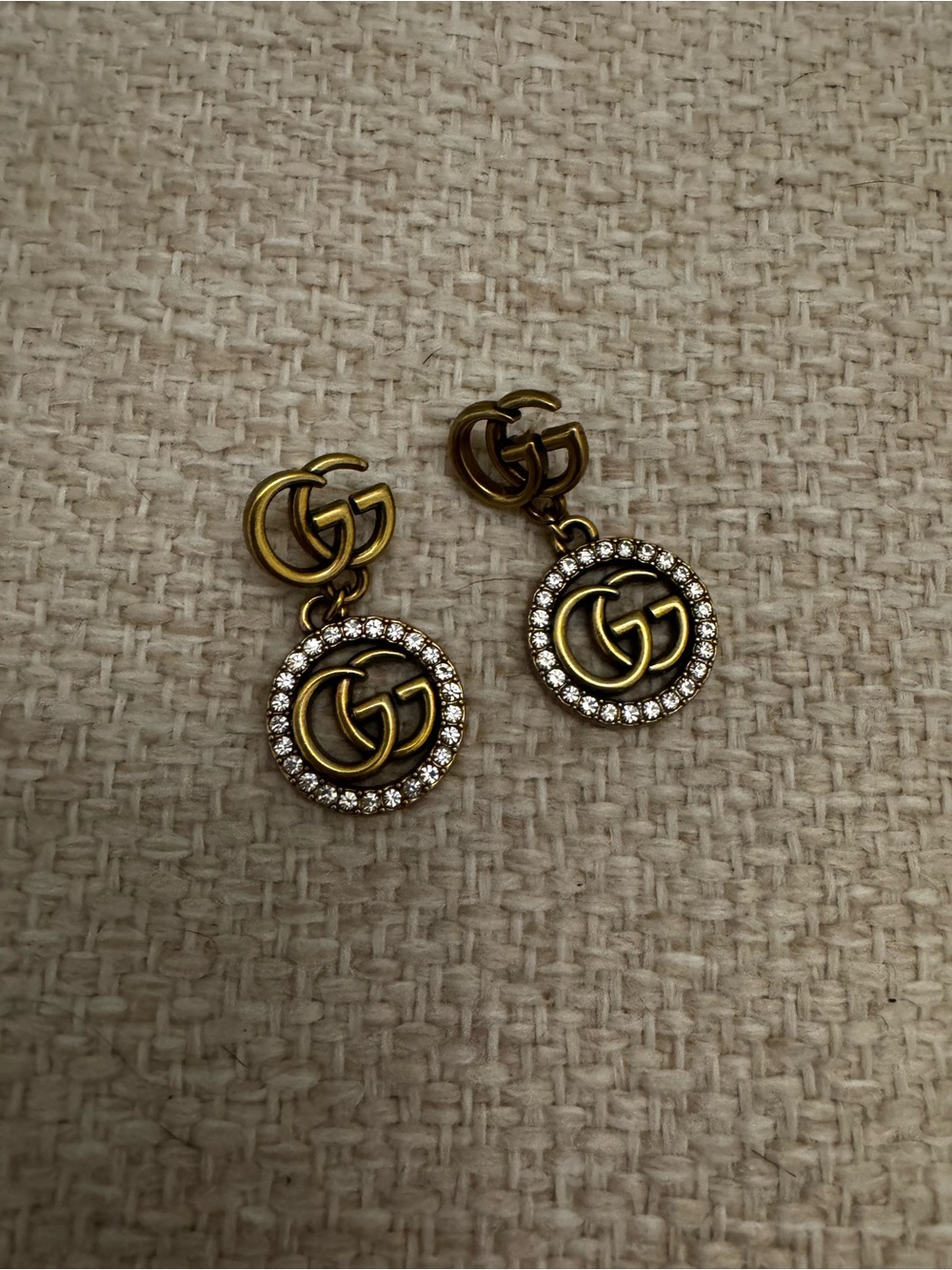 Antique Gold Double G Crystal Drop Earrings